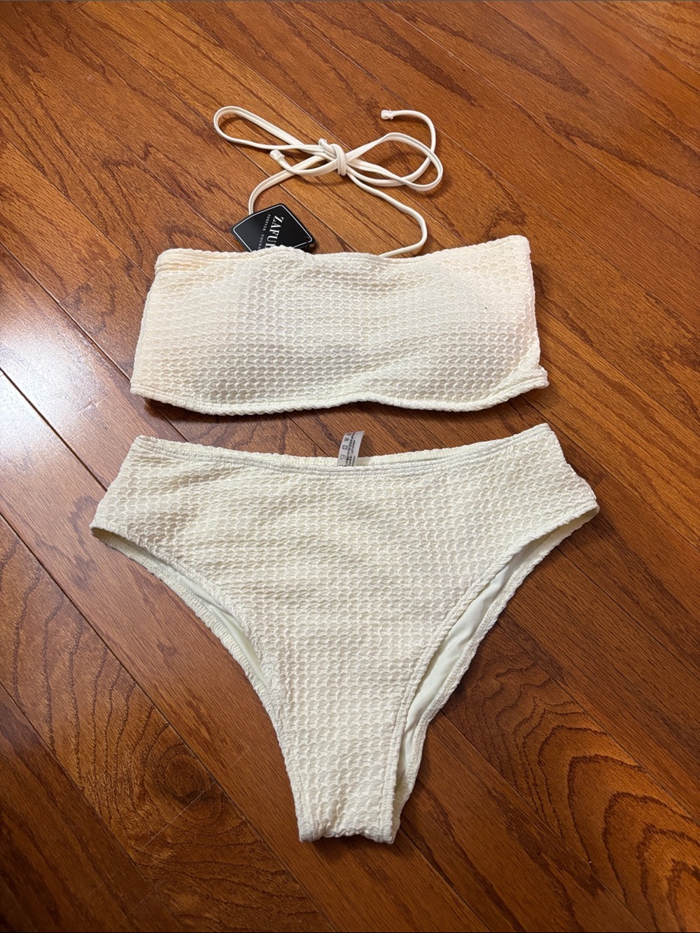 Cream Textured High-Waist Bikini Set NWT